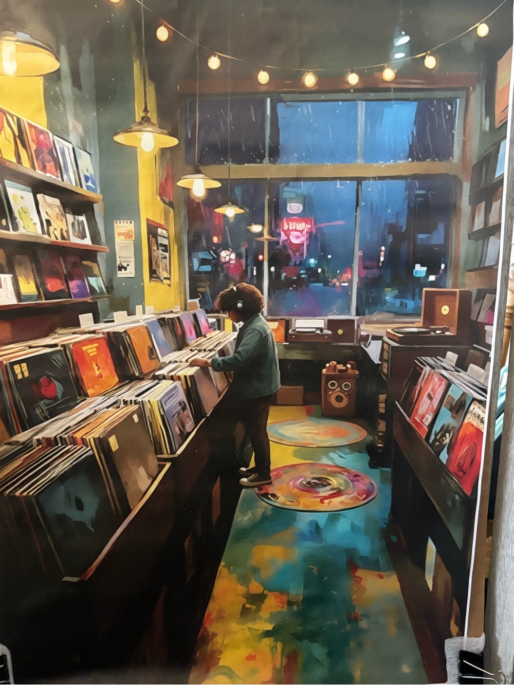 Vintage Canvas Wall Art Vinyl Record Store Nostalgia RainyDay Vibes 16”x24”